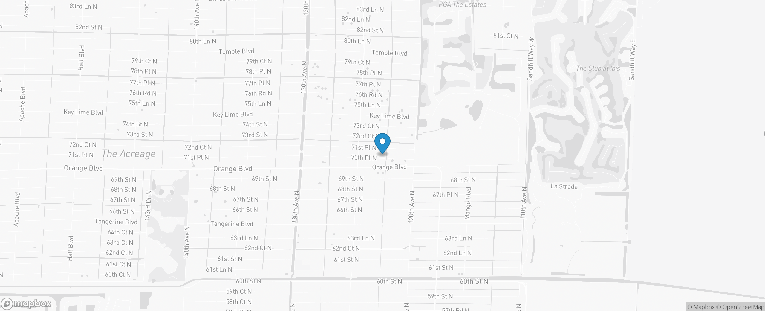 Map showing MTJ Construction at 12291 70th Place North, West Palm Beach, FL 33412